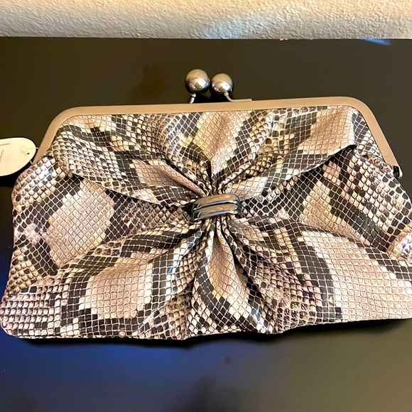 NWT Jessica Simpson Leather clutch snake pattern brown - Picture 1 of 5